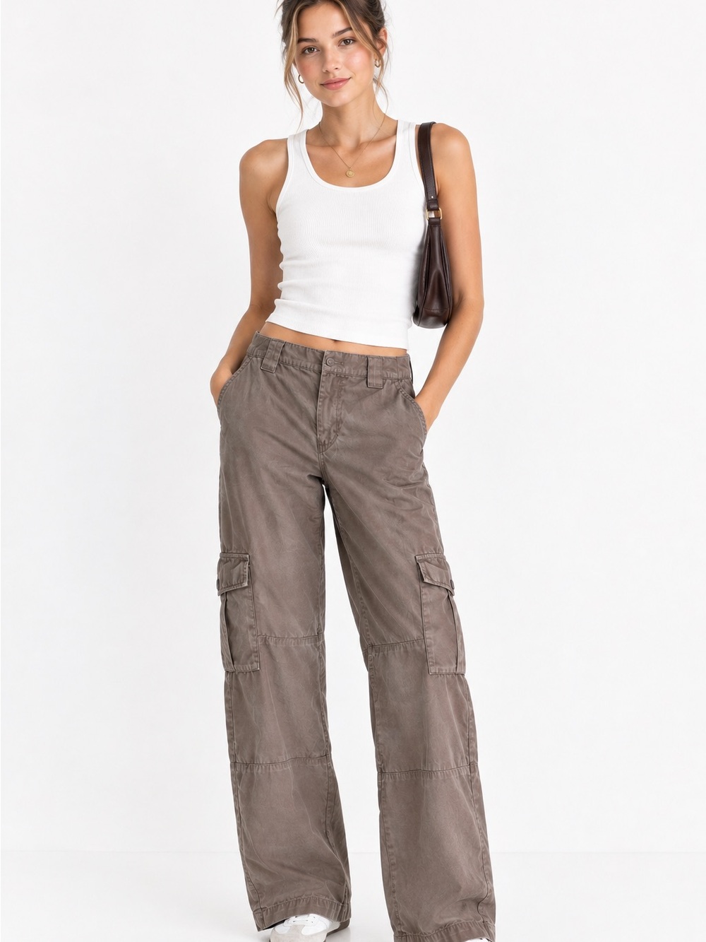 Ardene Taupe/Brown 100% Cotton Cargo Pants Y2K Utility Casual Streetwear Small